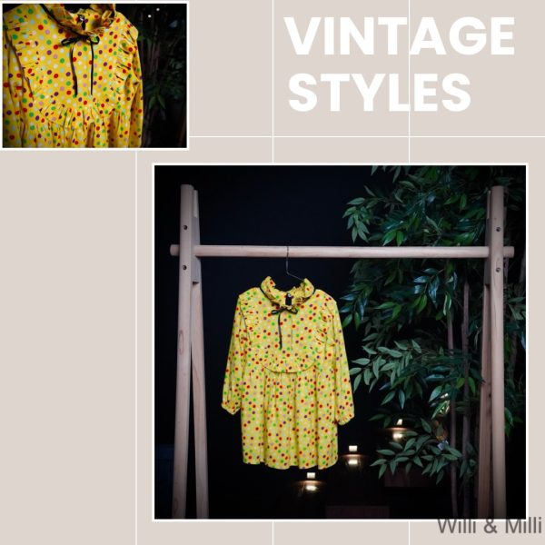 Vintage Yellow Colorful Dress With Black Ribbon