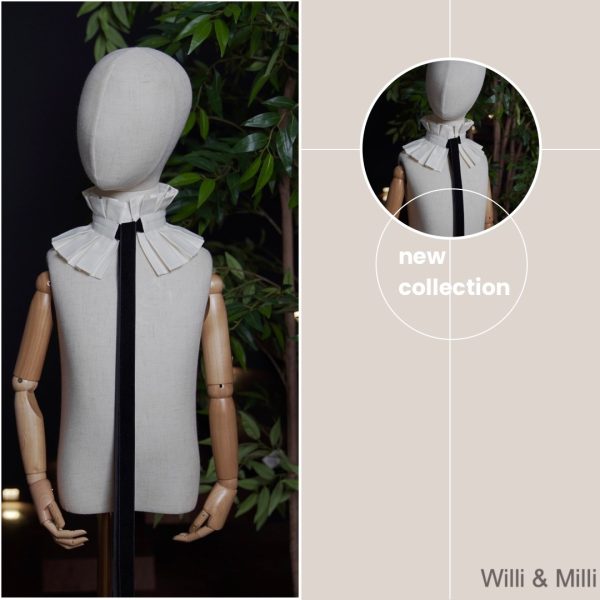 White Classic Ruched Collar With Black Velvet Ribbon