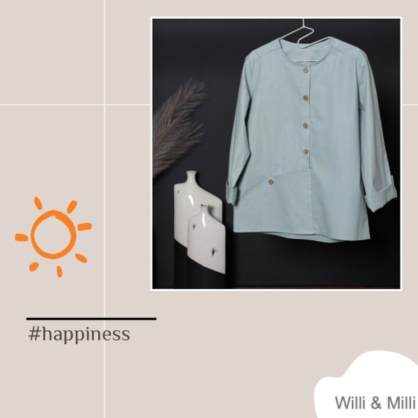 Turquoise Oxford-Shirt Button Trapeze Pocket
