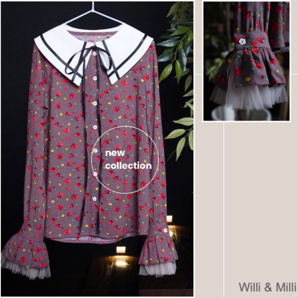 Vintage Colorful Pink Blouse With Tule Arm Details (Without Collar)