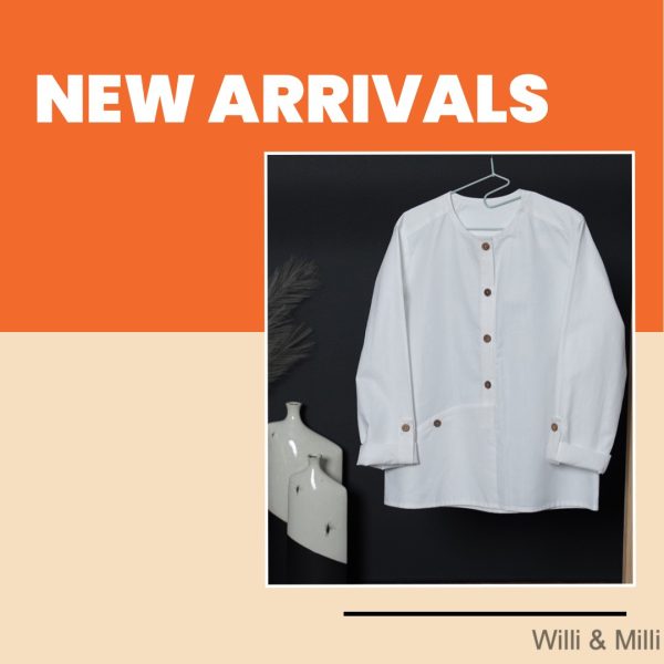 White Oxford-Shirt Trapeze Pocket Wood Button