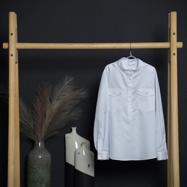 White Fabric Oxford-Button Shirt With Stripes