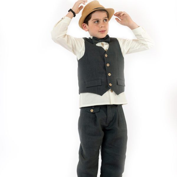 Dark Gray Linen Classic Trousers