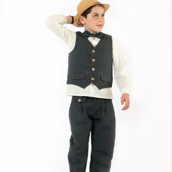 Dark Gray Linen Classic Vest