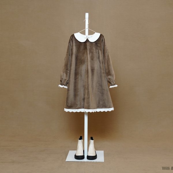 Brown Velvet Dress French Collar