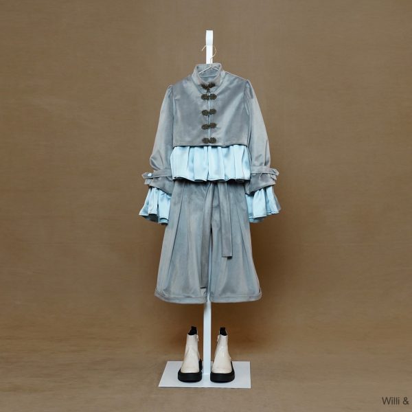 Light Gray Velvet Royal Jacket Blue Details